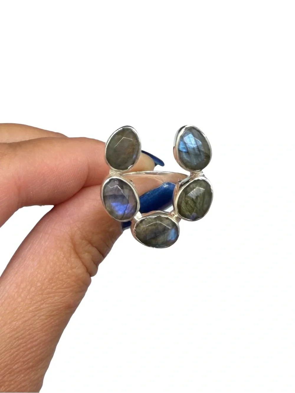Labradorite Horseshoe Ring Size 6.5 Solid 925 Sterling Silver Faceted Stone